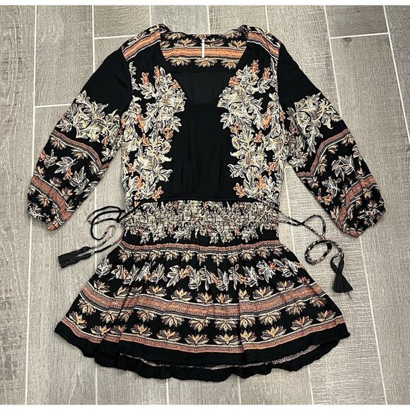 Free People Moonlight Drive Mini Dress Size Small Long Sleeve Lined Boho Peasant - Picture 9 of 16